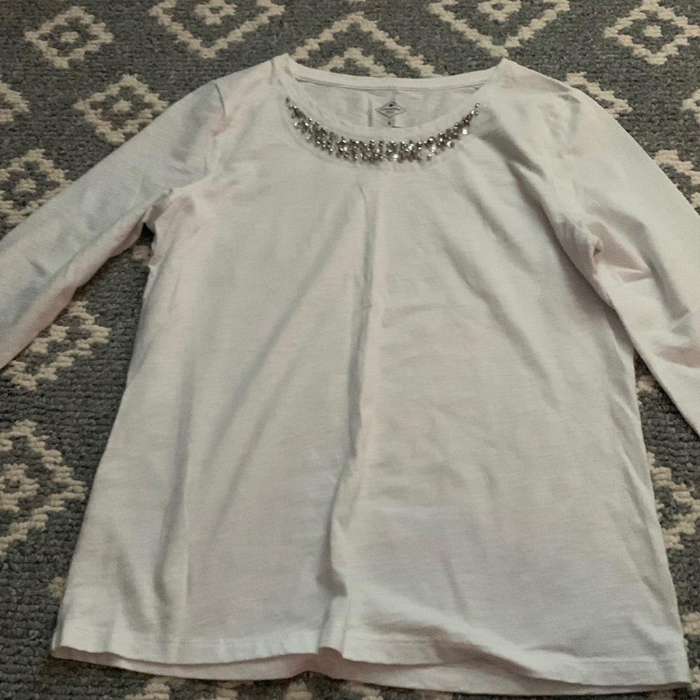 st johns bay half sleeve white shirt with rhinestone collar